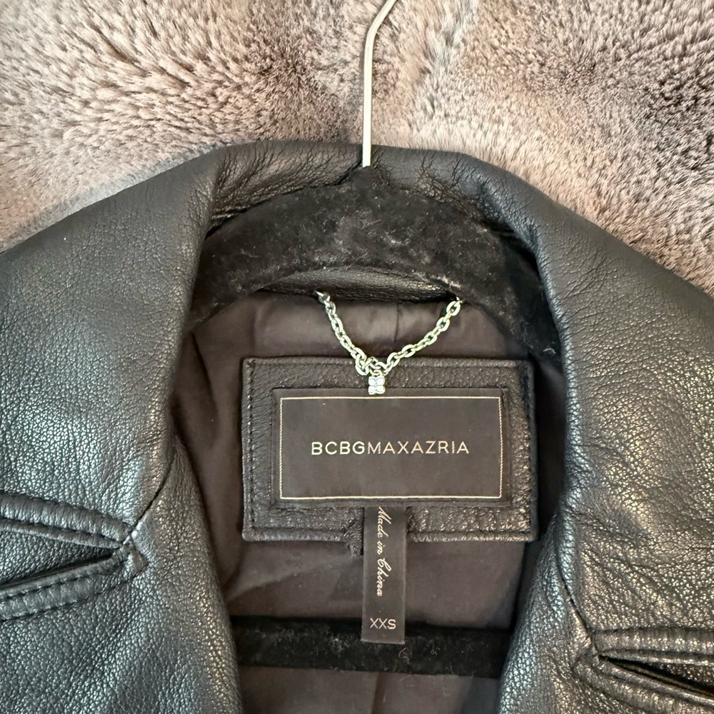BCBG Maxazria Black Leather Biker Jacket - Picture 3 of 6